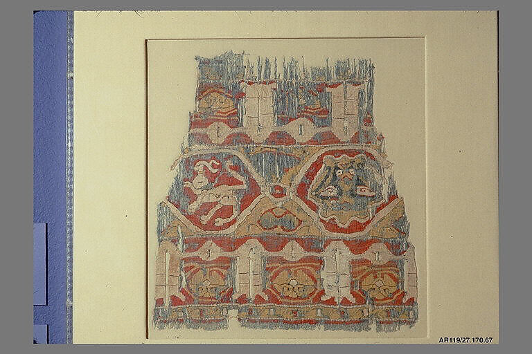 Textile Fragment, Linen and silk; plain weave, tapestry weave