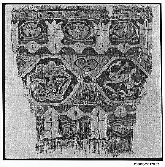 Textile Fragment, Linen and silk; plain weave, tapestry weave