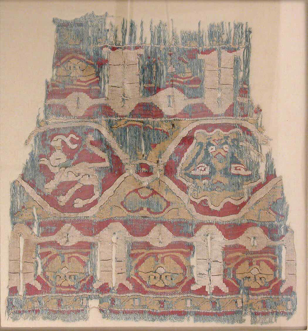 Textile Fragment, Linen and silk; plain weave, tapestry weave