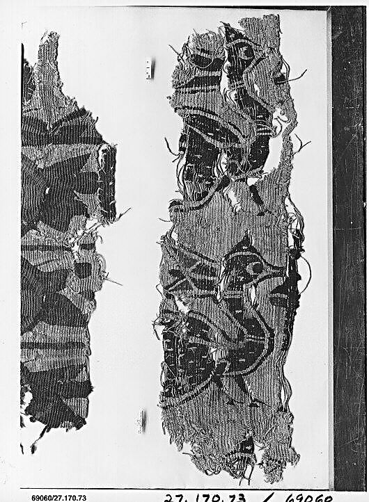 Textile Fragment, Linen, wool; plain weave, tapestry weave