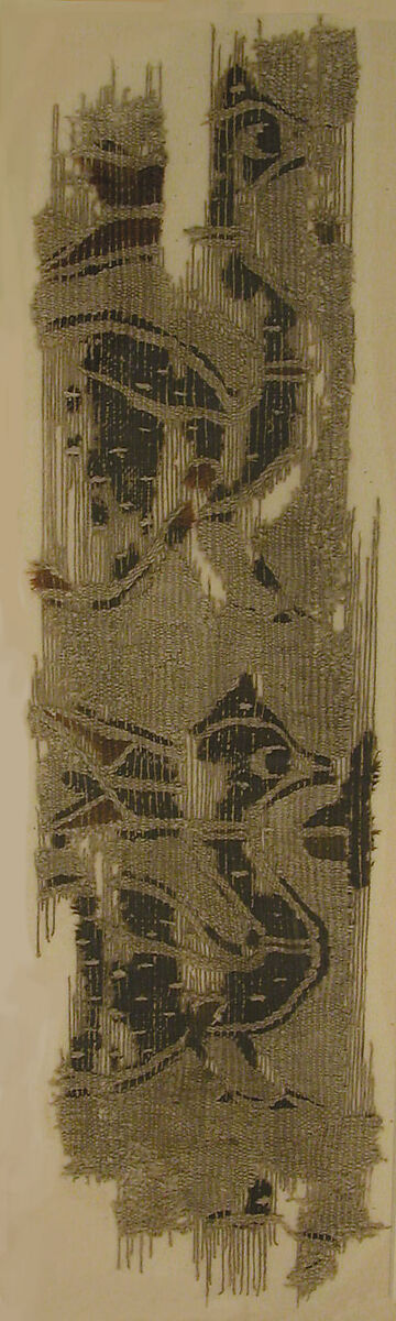 Textile Fragment, Linen, wool; plain weave, tapestry weave