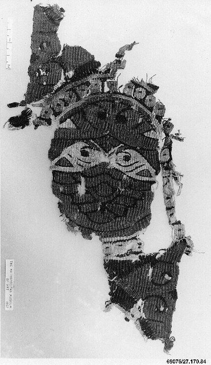 Textile Fragment, Linen, wool; plain weave, tapestry weave