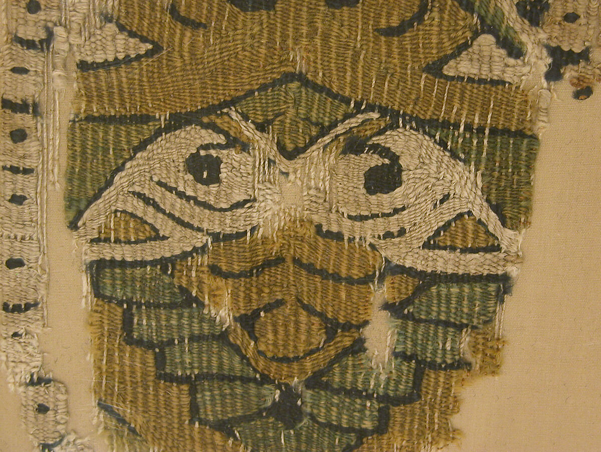 Textile Fragment, Linen, wool; plain weave, tapestry weave