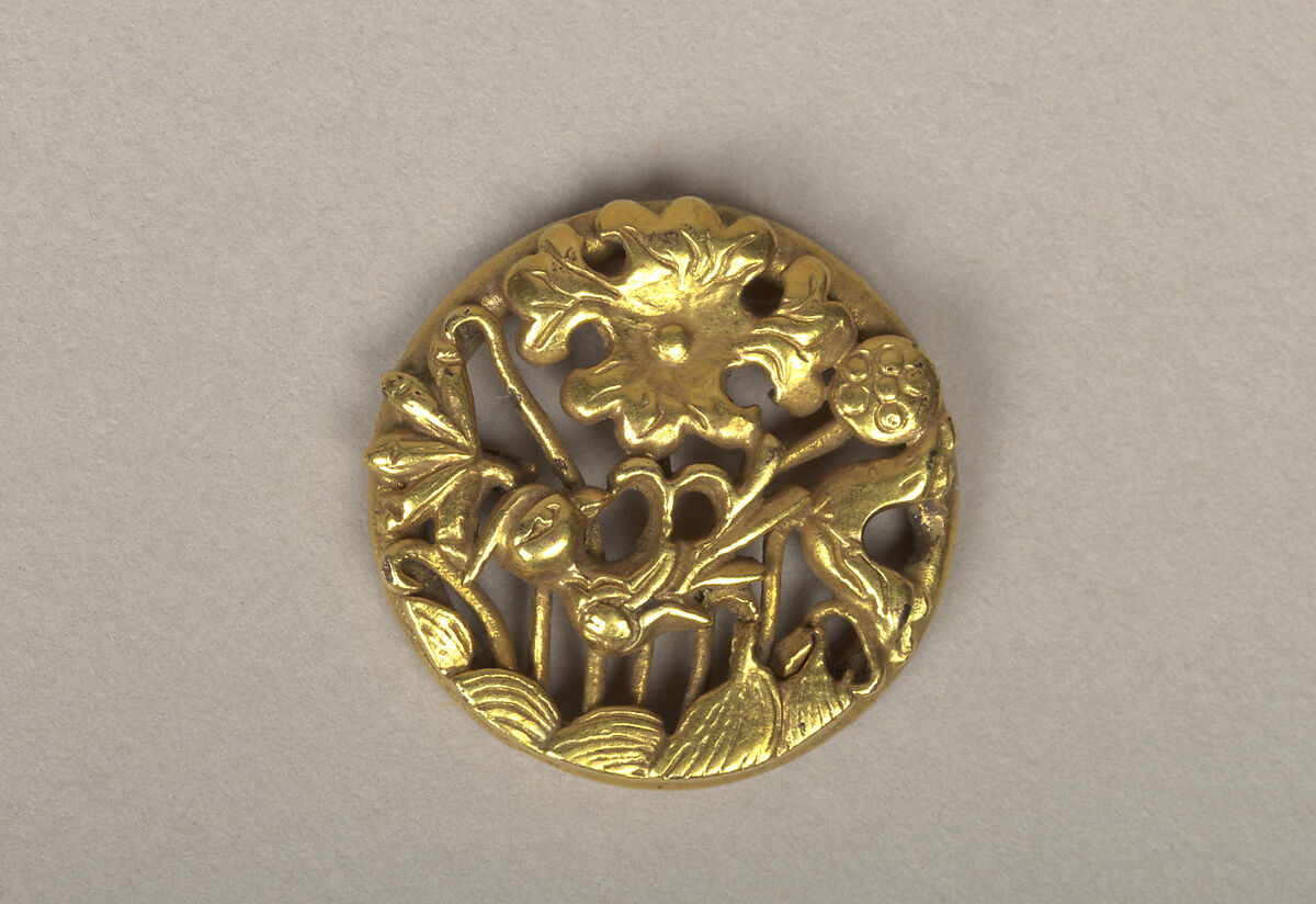 Ornament with bird among lotuses, Gold, Korea 