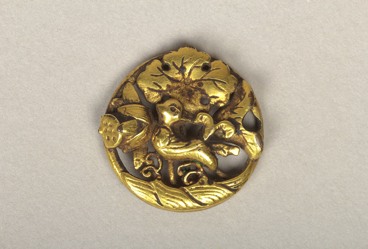 Ornament with bird among lotuses, Gold, Korea 