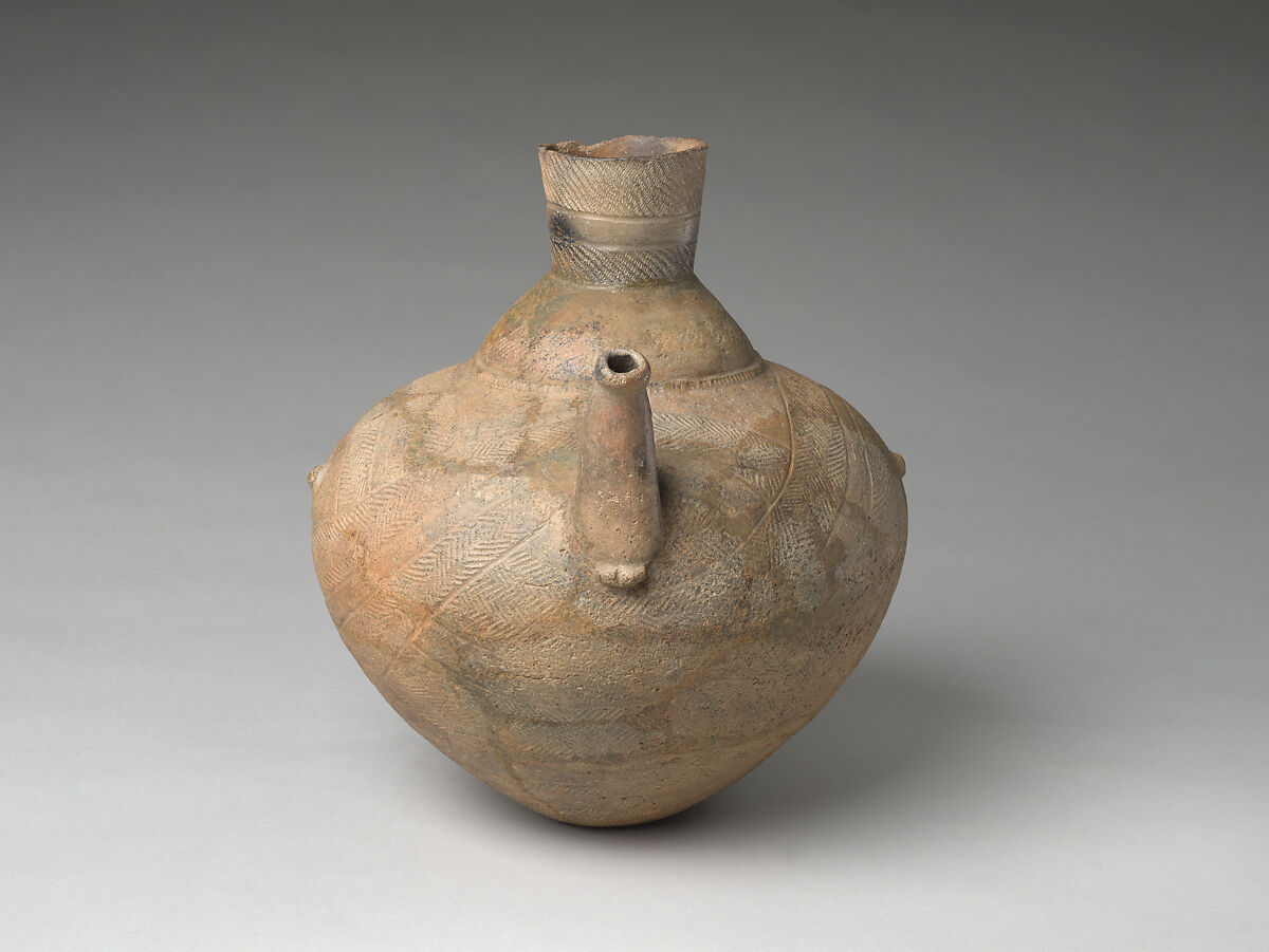 Spouted Vessel, Earthenware with cord-marked and incised decoration (Tōhoku region, Tokoshinai 5 type), Japan