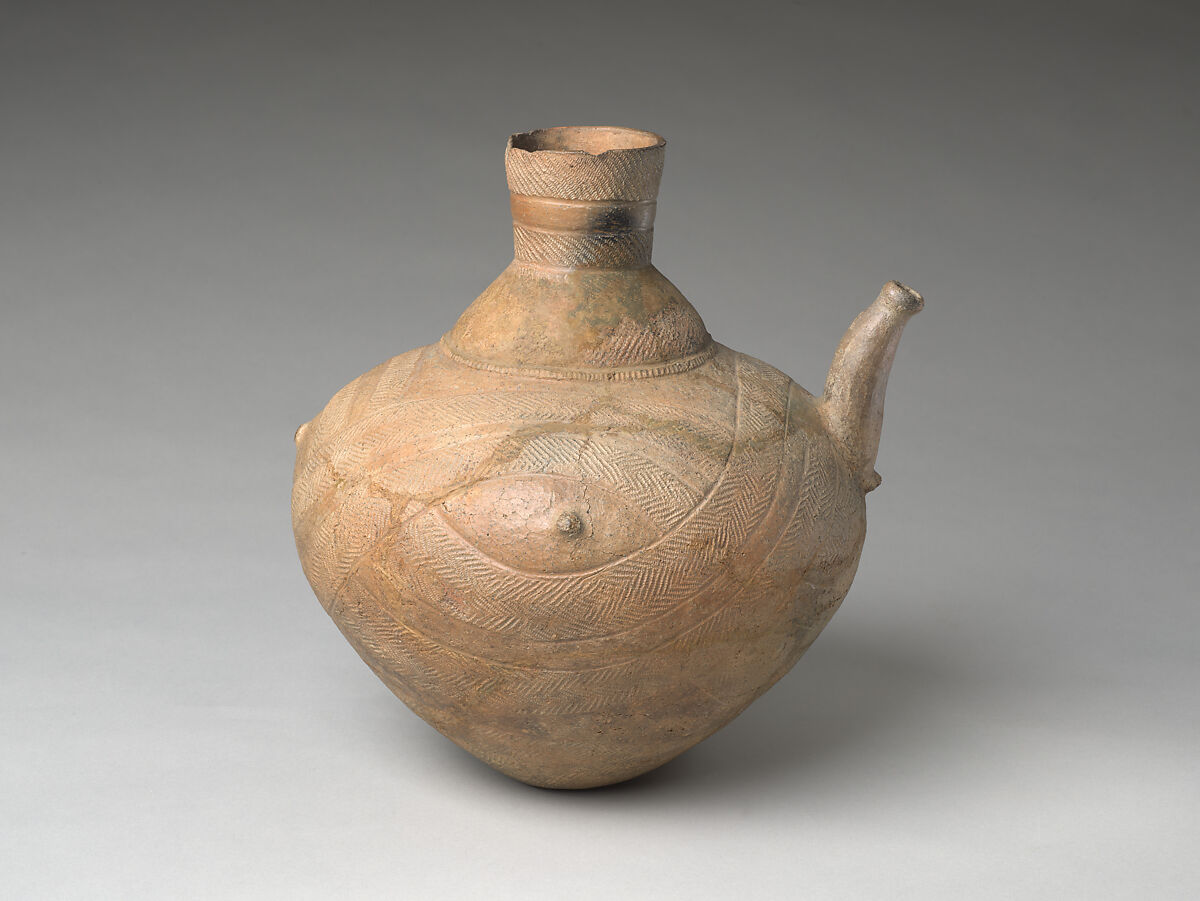 Spouted Vessel, Earthenware with cord-marked and incised decoration (Tōhoku region, Tokoshinai 5 type), Japan