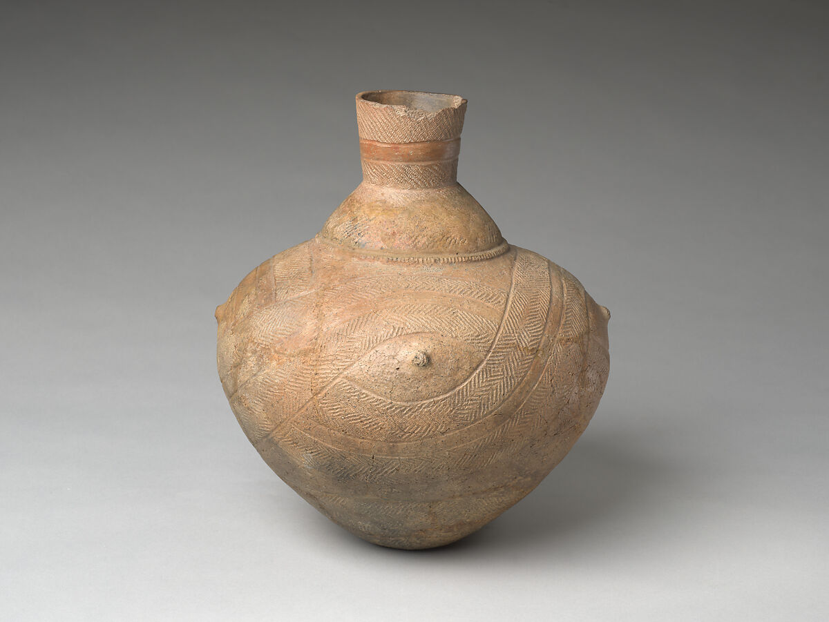 Spouted Vessel, Earthenware with cord-marked and incised decoration (Tōhoku region, Tokoshinai 5 type), Japan