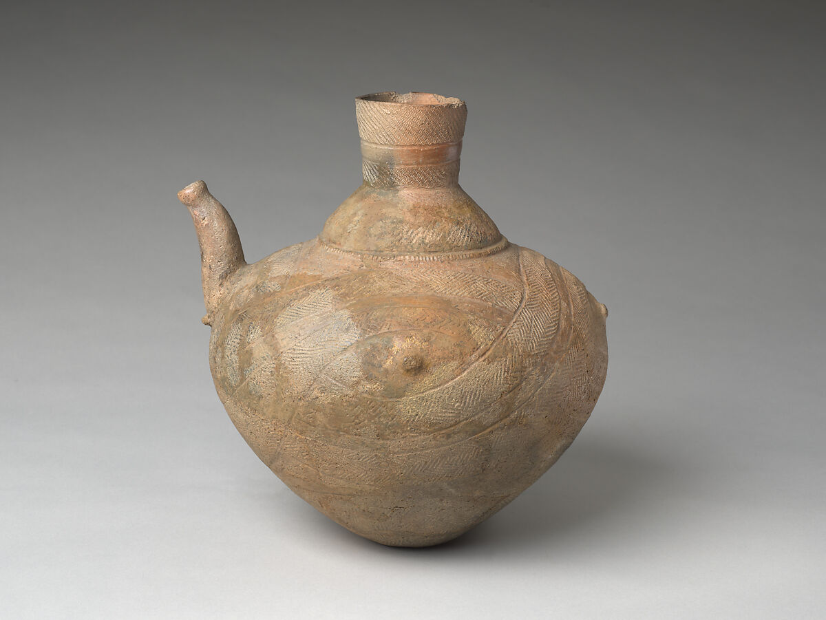 Spouted Vessel, Earthenware with cord-marked and incised decoration (Tōhoku region, Tokoshinai 5 type), Japan