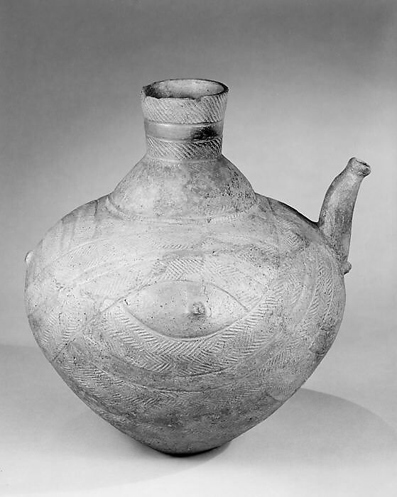 Spouted Vessel

, Earthenware with cord-marked and incised decoration (Tōhoku region, Tokoshinai 5 type), Japan
