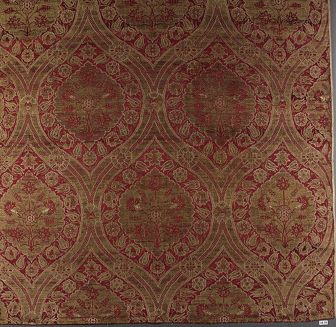 Textile Fragment, Silk, metal wrapped thread; lampas (kemha)