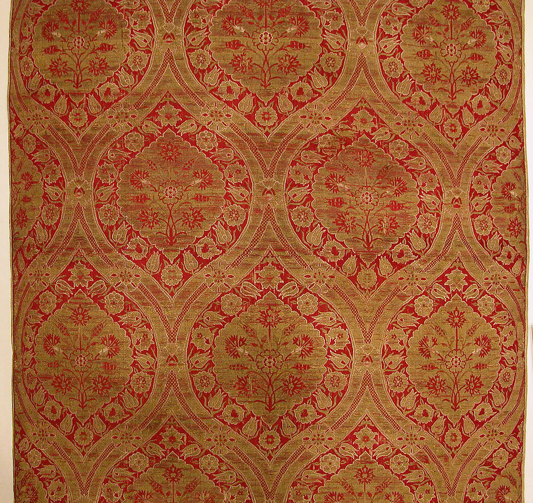 Textile Fragment, Silk, metal wrapped thread; lampas (kemha)