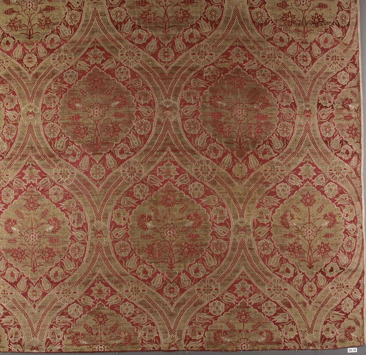 Textile Fragment, Silk, metal wrapped thread; lampas (kemha)