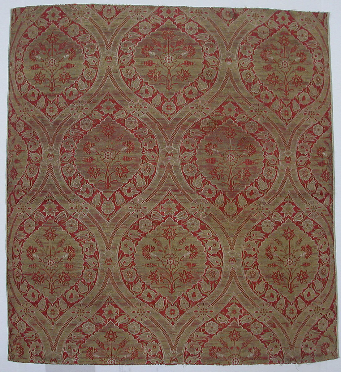 Textile Fragment, Silk, metal wrapped thread; lampas (kemha) 