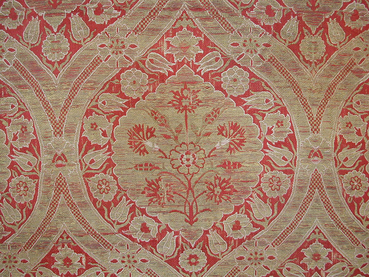 Textile Fragment, Silk, metal wrapped thread; lampas (kemha)