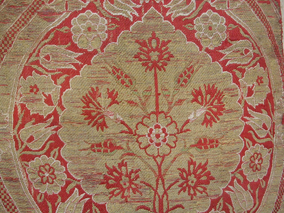 Textile Fragment, Silk, metal wrapped thread; lampas (kemha)