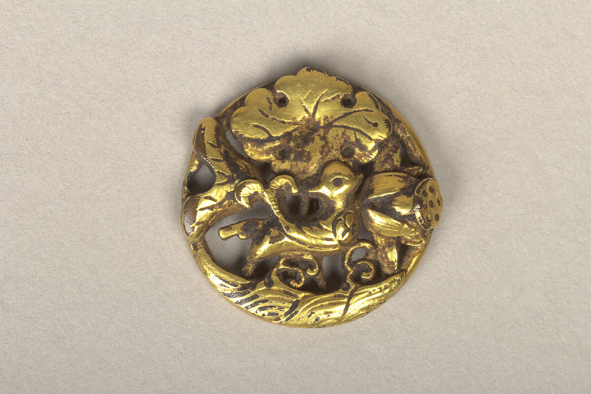 Ornament with Decoration of Bird among Lotuses, Gold, Korea