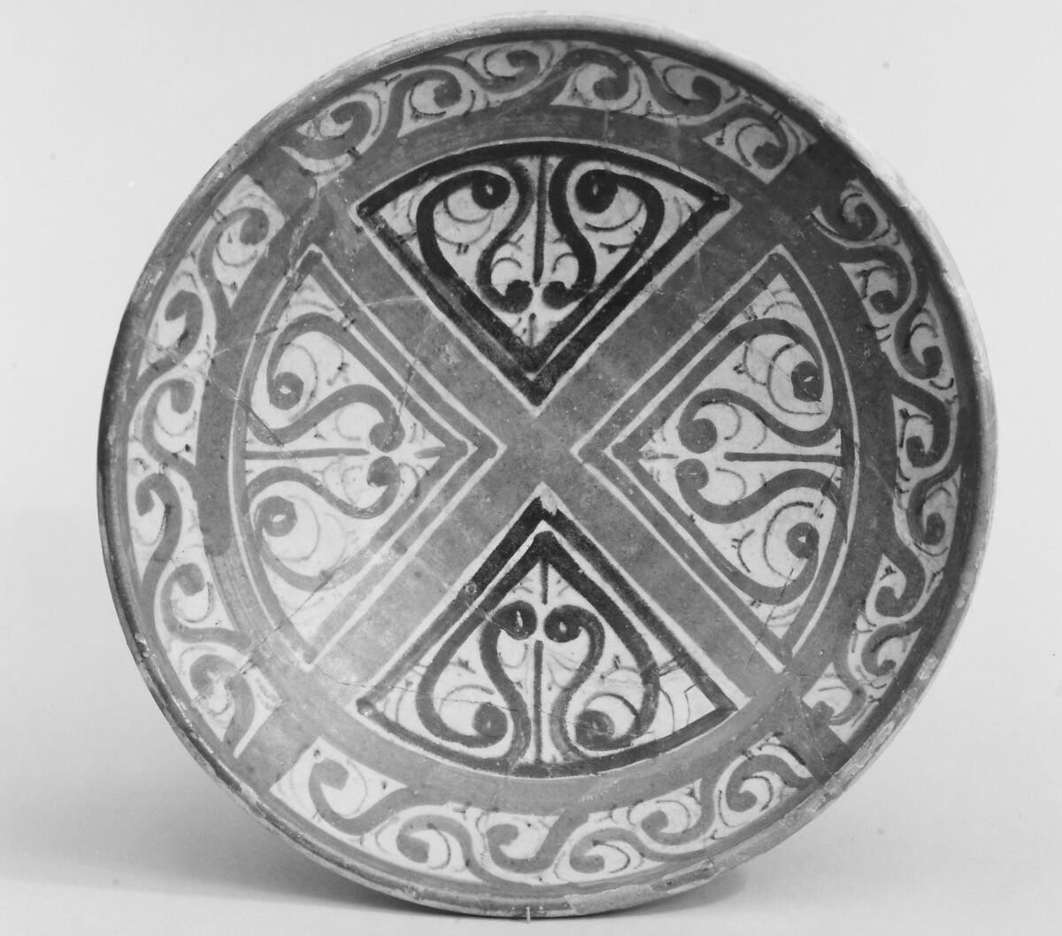 Bowl Decorated in the 'Beveled Style', Earthenware; white slip with polychrome slip decoration under transparent glaze