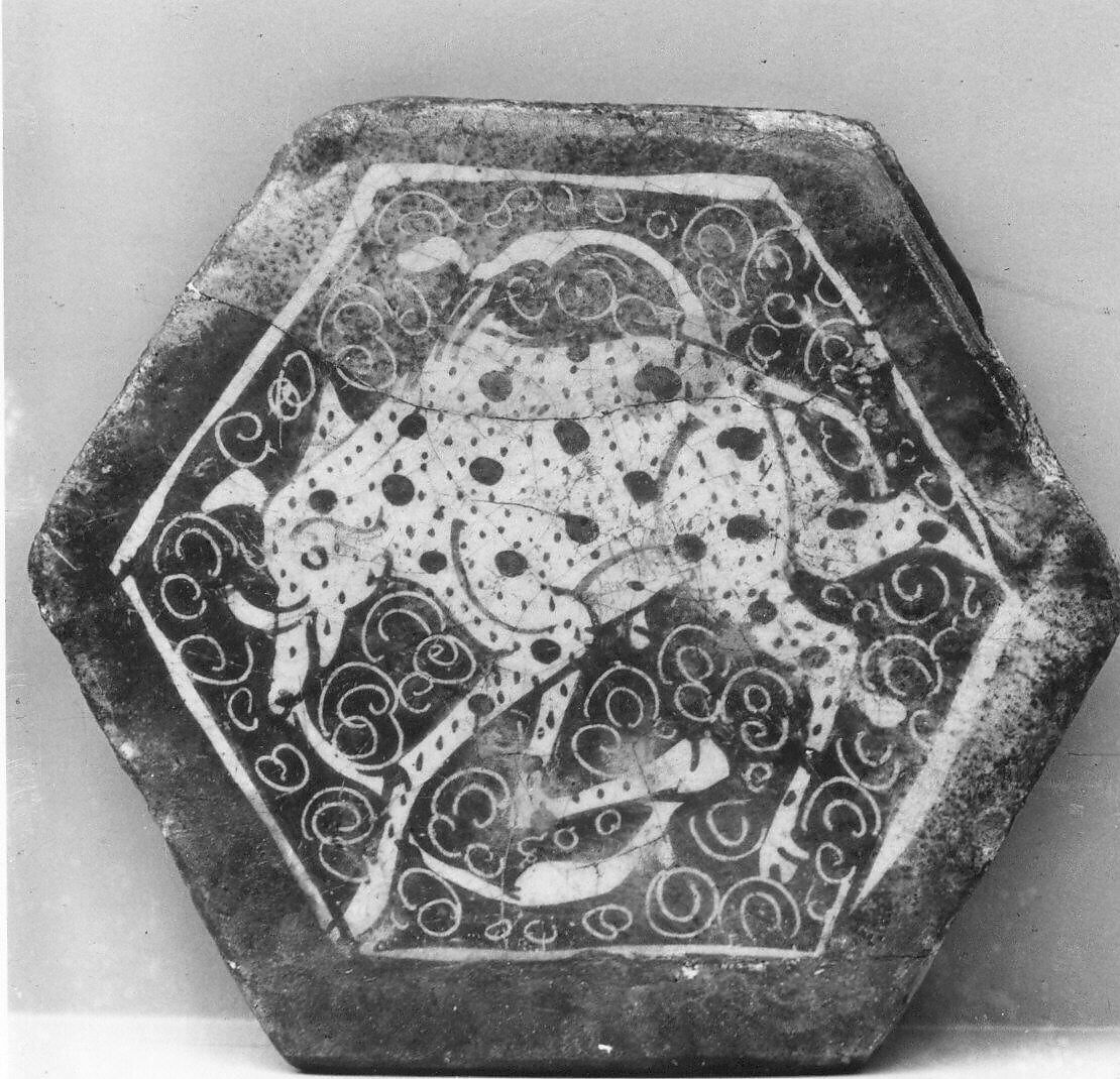 Hexagonal Tile, Stonepaste; overglaze luster-painted