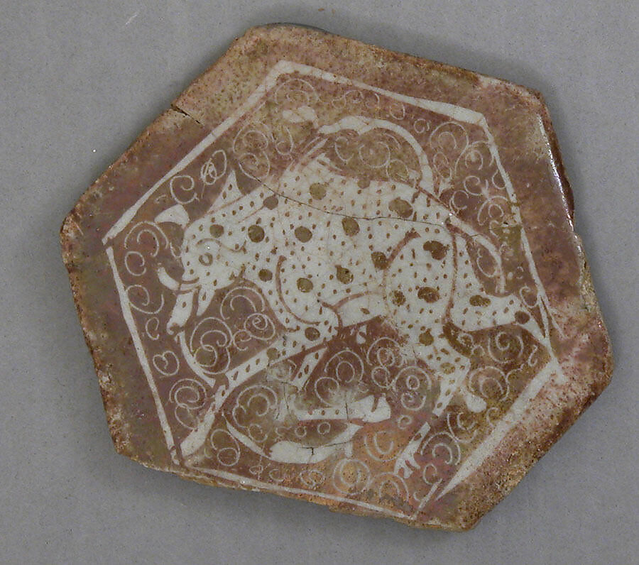 Hexagonal Tile, Stonepaste; overglaze luster-painted 