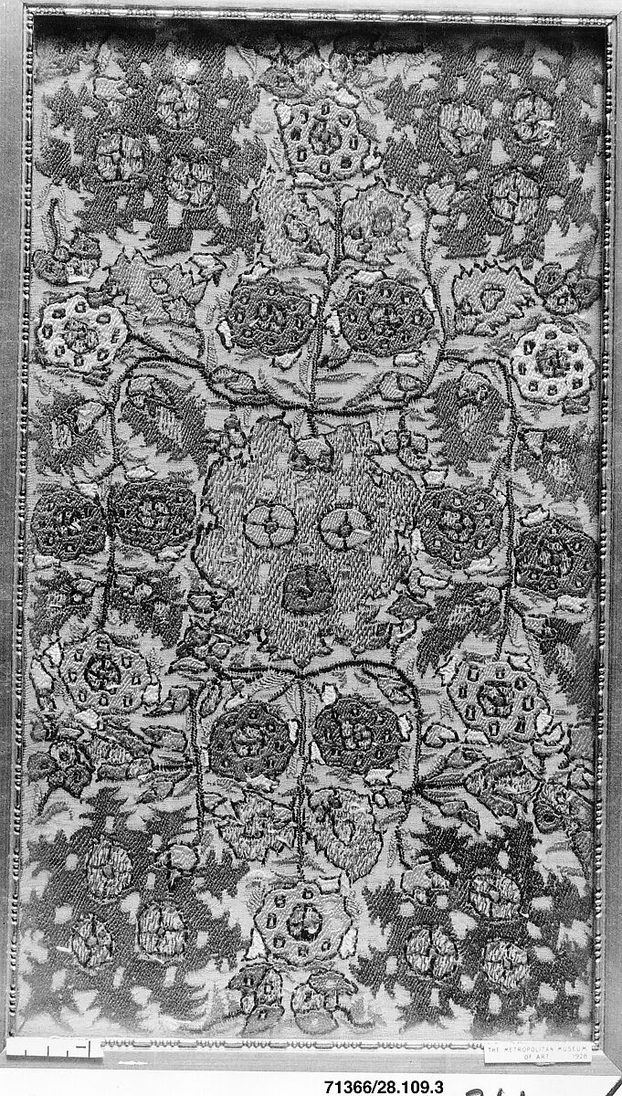 Panel, Linen, silk, metal wrapped thread; embroidered