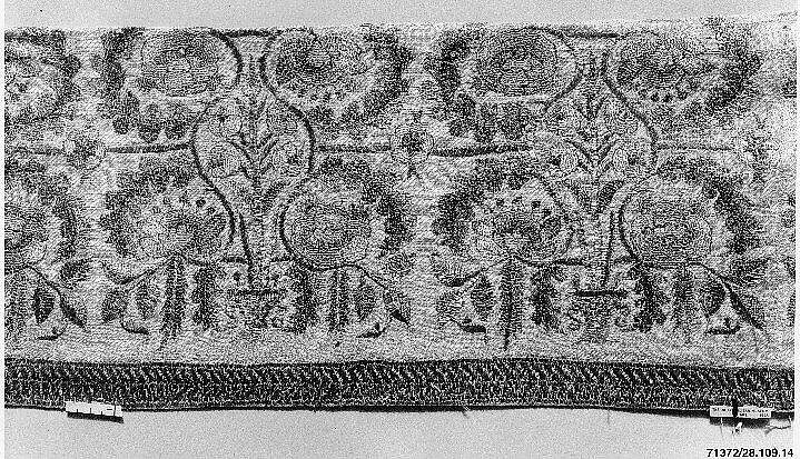 Strip, Linen; embroidered in silk and silver thread 