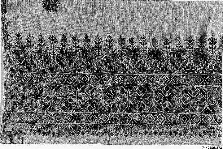 Towel End, Linen; embroidered in silk 