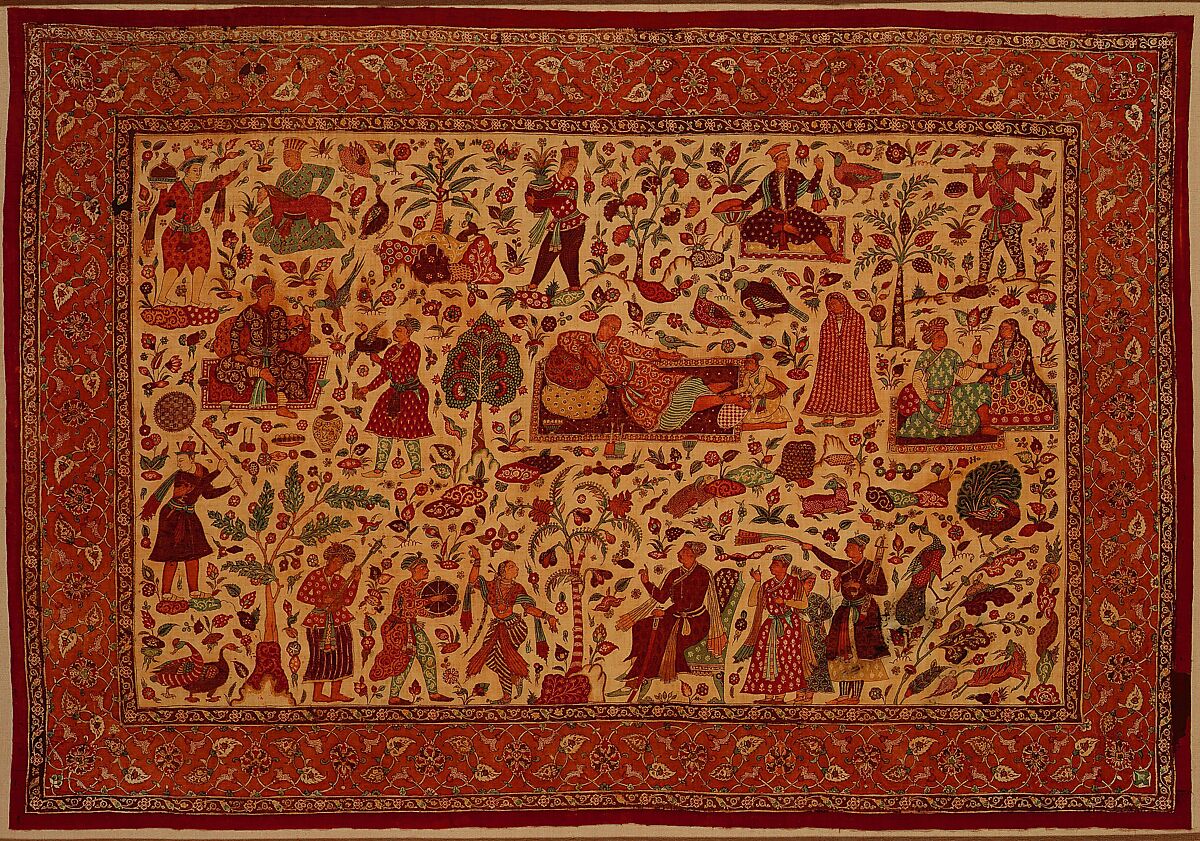 Kalamkari Rumal, Cotton; plain weave, mordant painted and dyed, resist dyed