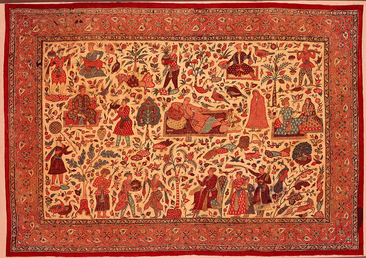 Kalamkari Rumal, Cotton; plain weave, mordant painted and dyed, resist dyed