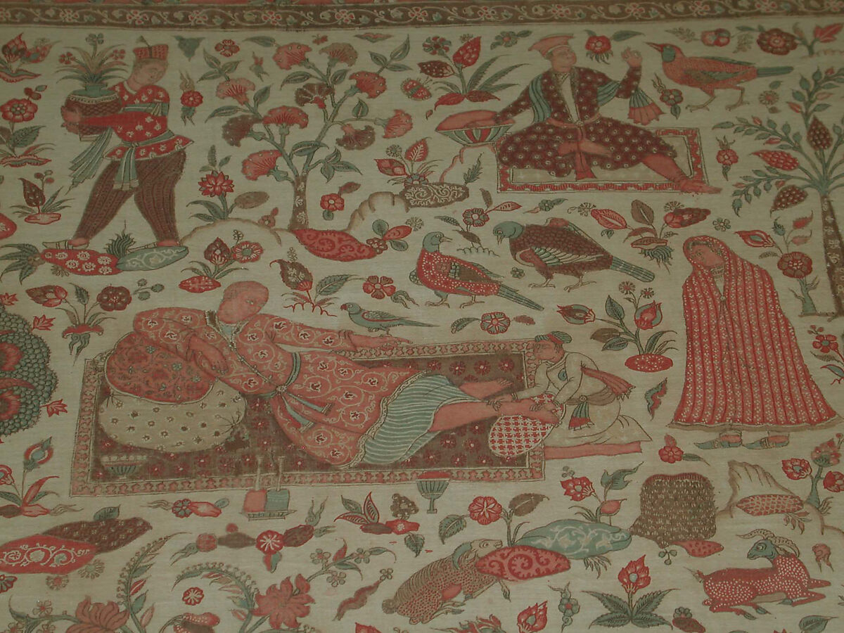 Kalamkari Rumal, Cotton; plain weave, mordant painted and dyed, resist dyed