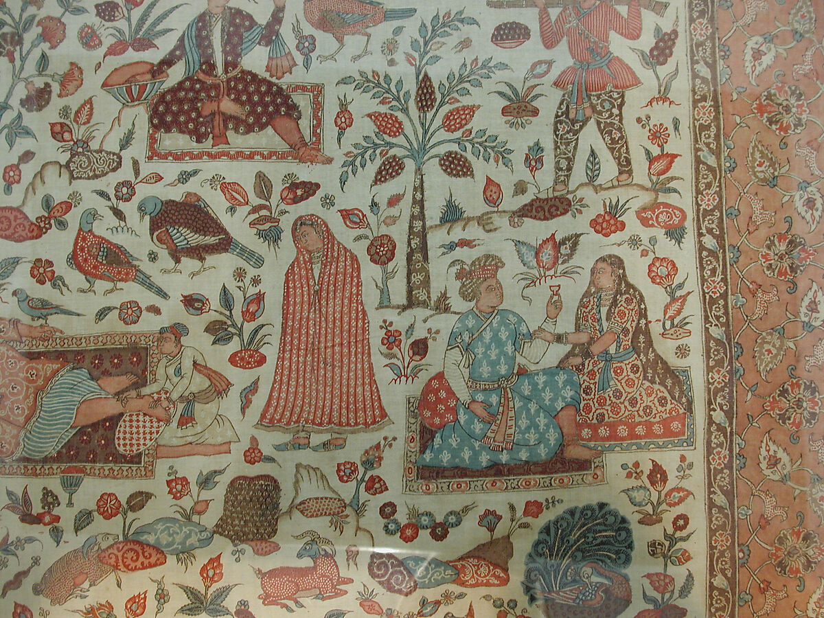 Kalamkari Rumal, Cotton; plain weave, mordant painted and dyed, resist dyed