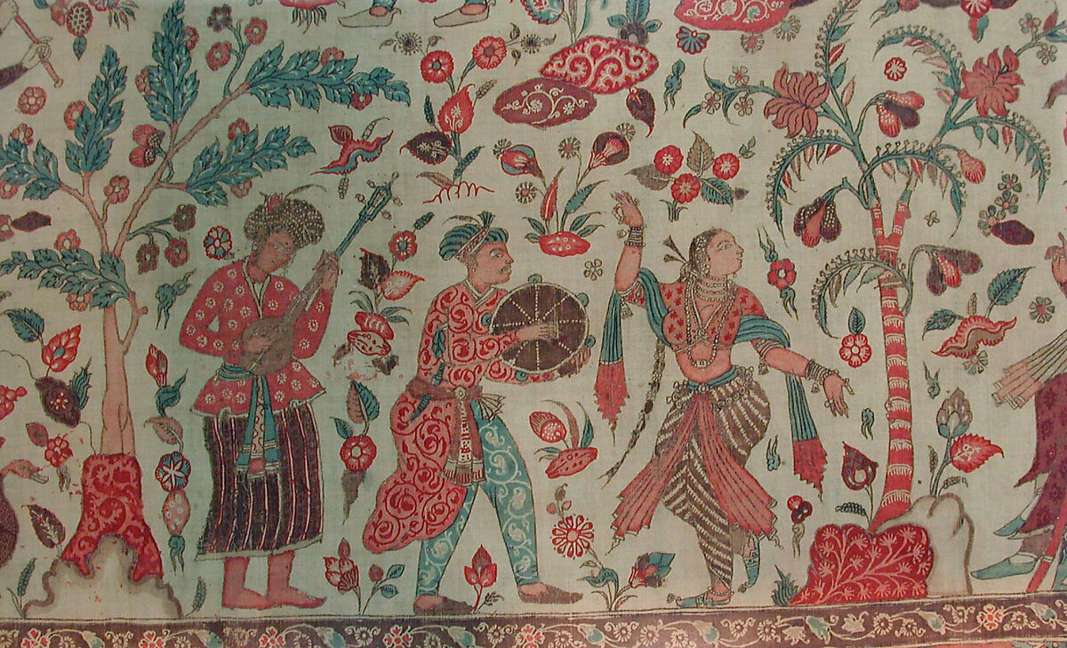 Kalamkari Rumal, Cotton; plain weave, mordant painted and dyed, resist dyed