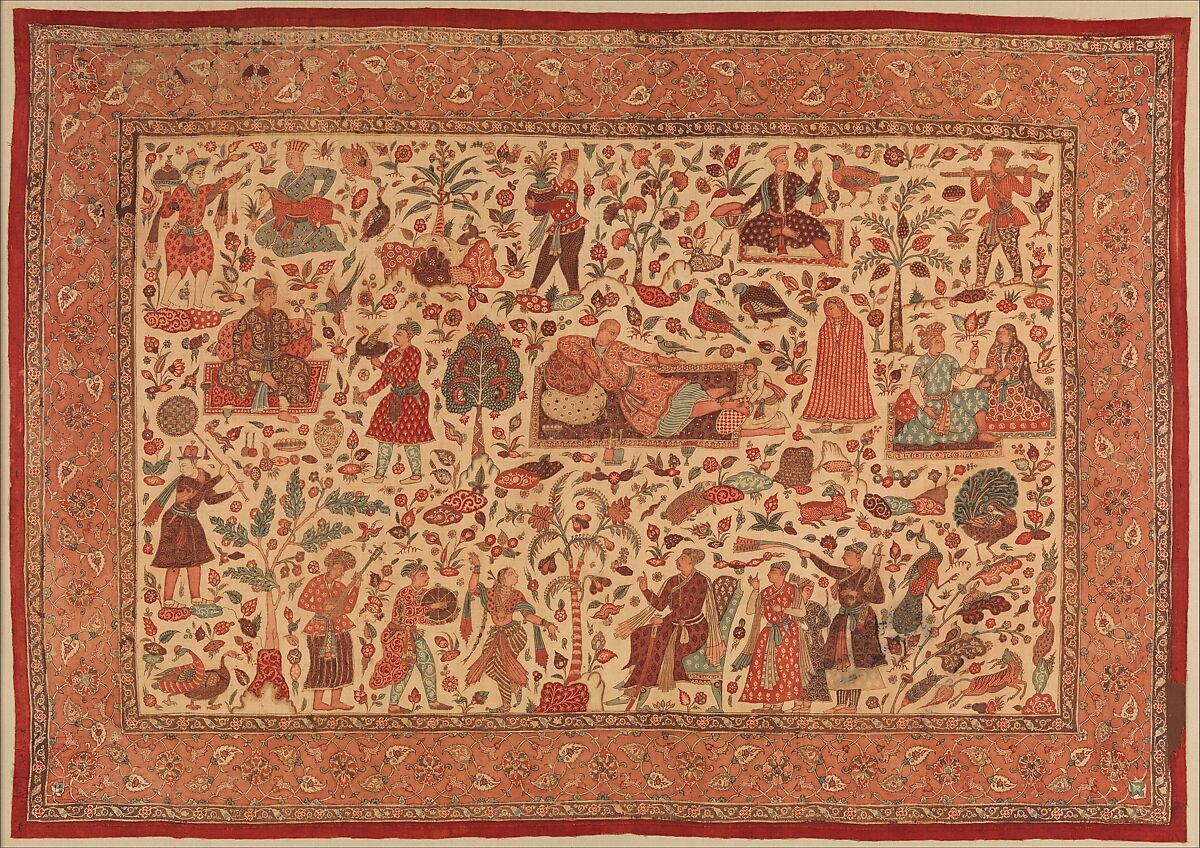 Kalamkari Rumal, Cotton; plain weave, mordant painted and dyed, resist dyed 