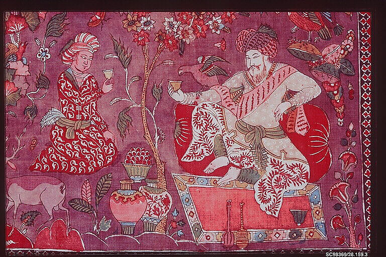 Kalamkari Rumal, Cotton; plain weave, mordant painted and dyed, resist dyed