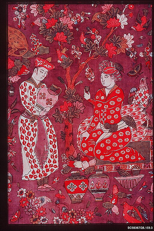 Kalamkari Rumal, Cotton; plain weave, mordant painted and dyed, resist dyed