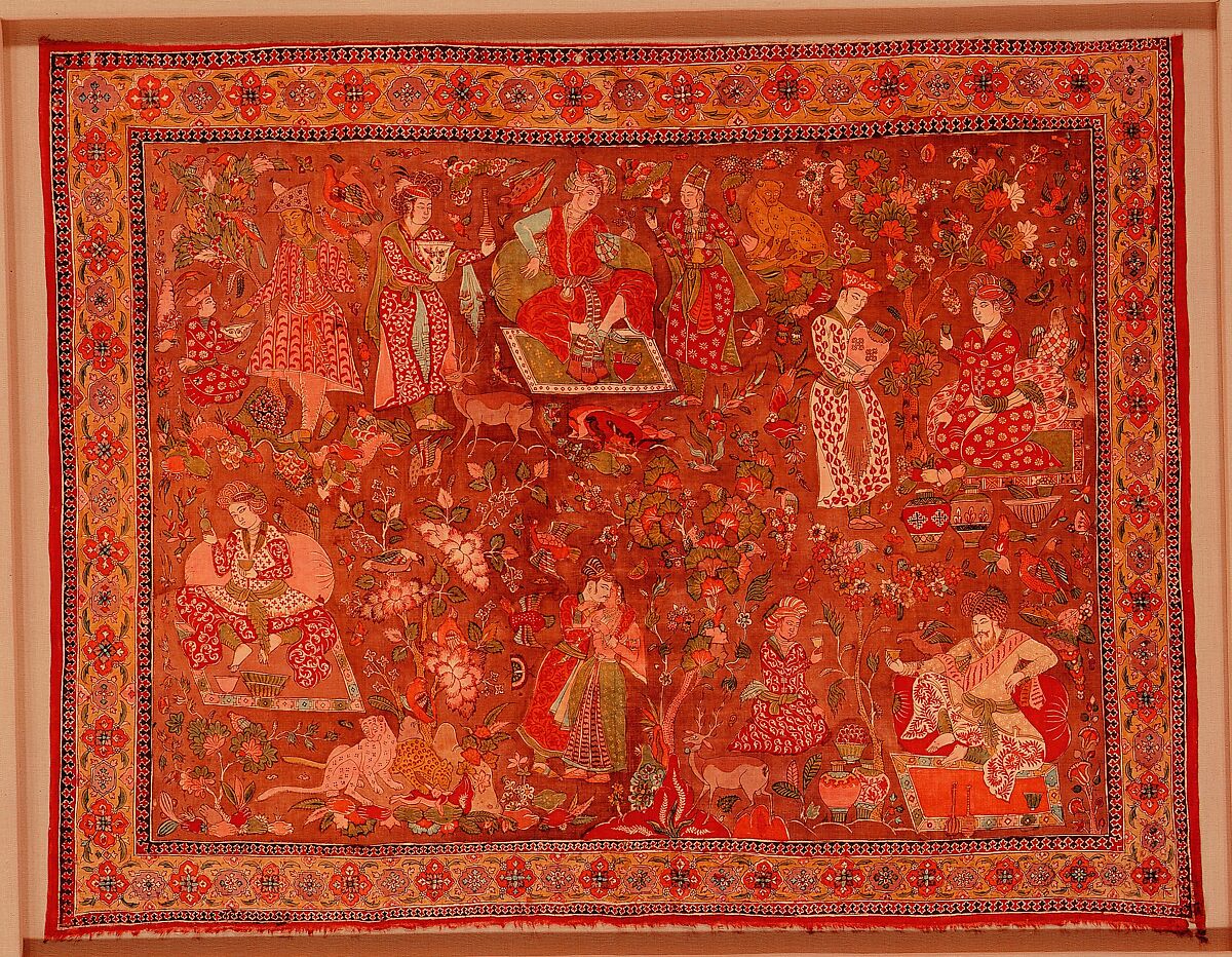 Kalamkari Rumal, Cotton; plain weave, mordant painted and dyed, resist dyed