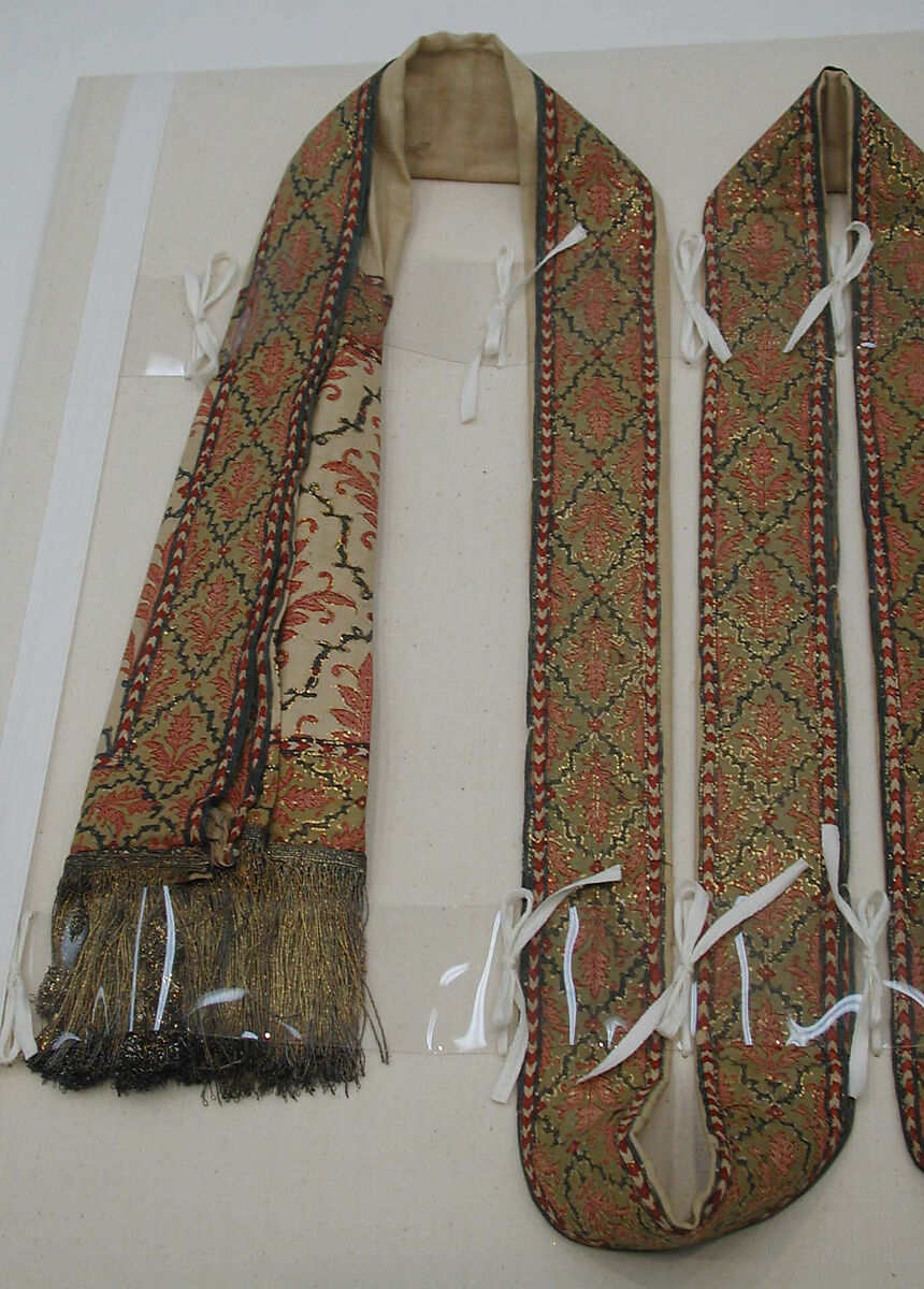 Sash, Cotton;  resist and mordant dyed, and painted