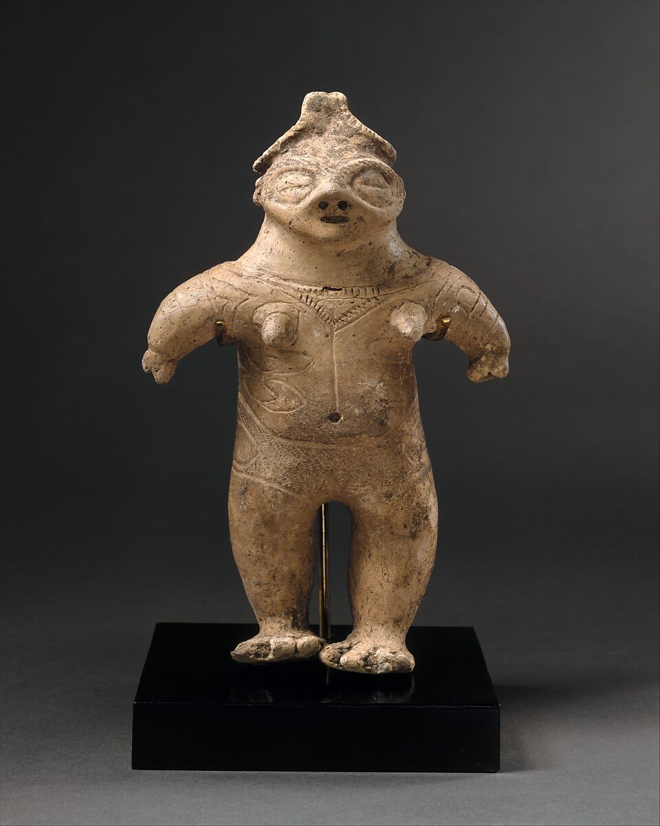 Standing Female Clay Figure, Earthenware with cord-marked and incised decoration, Japan 