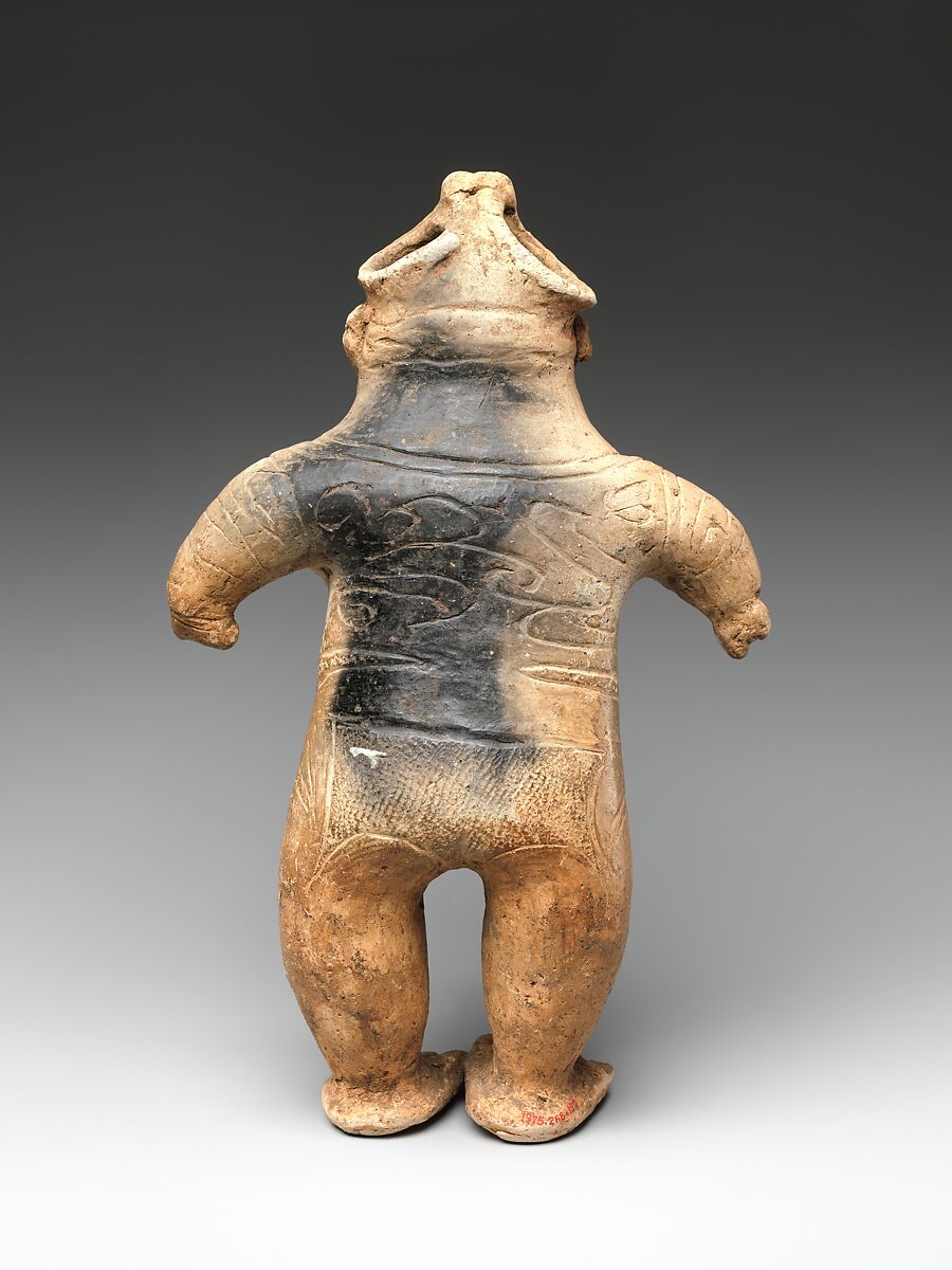 Standing Female Clay Figure, Earthenware with cord-marked and incised decoration, Japan