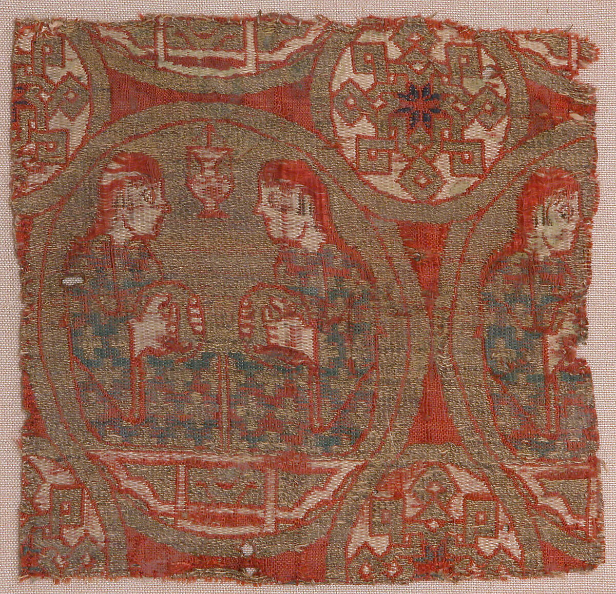Textile with Musicians, Silk, gilt animal substrate around a silk core; lampas