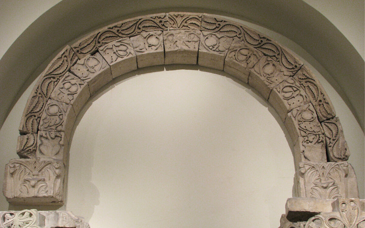 Arch with Running Vines, Leaves, and Fruit, Limestone; carved in relief