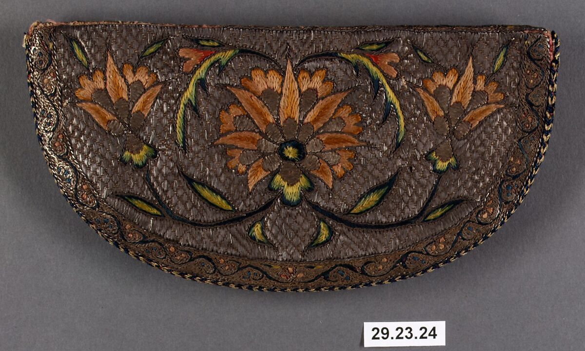 Bag, Silk, metal wrapped thread; embroidered