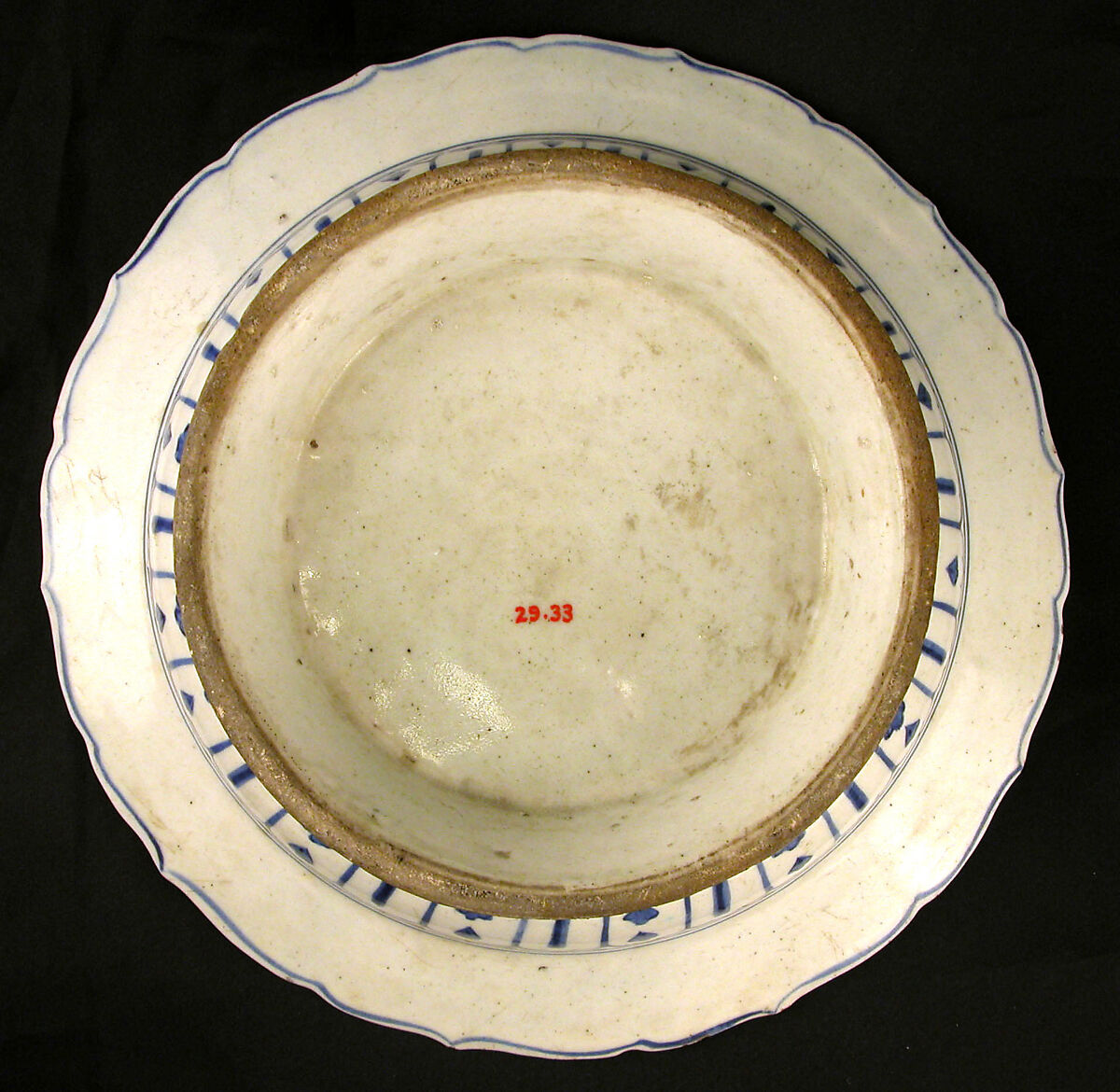 Footed Bowl with Lotuses, Earthenware; tin-enameled