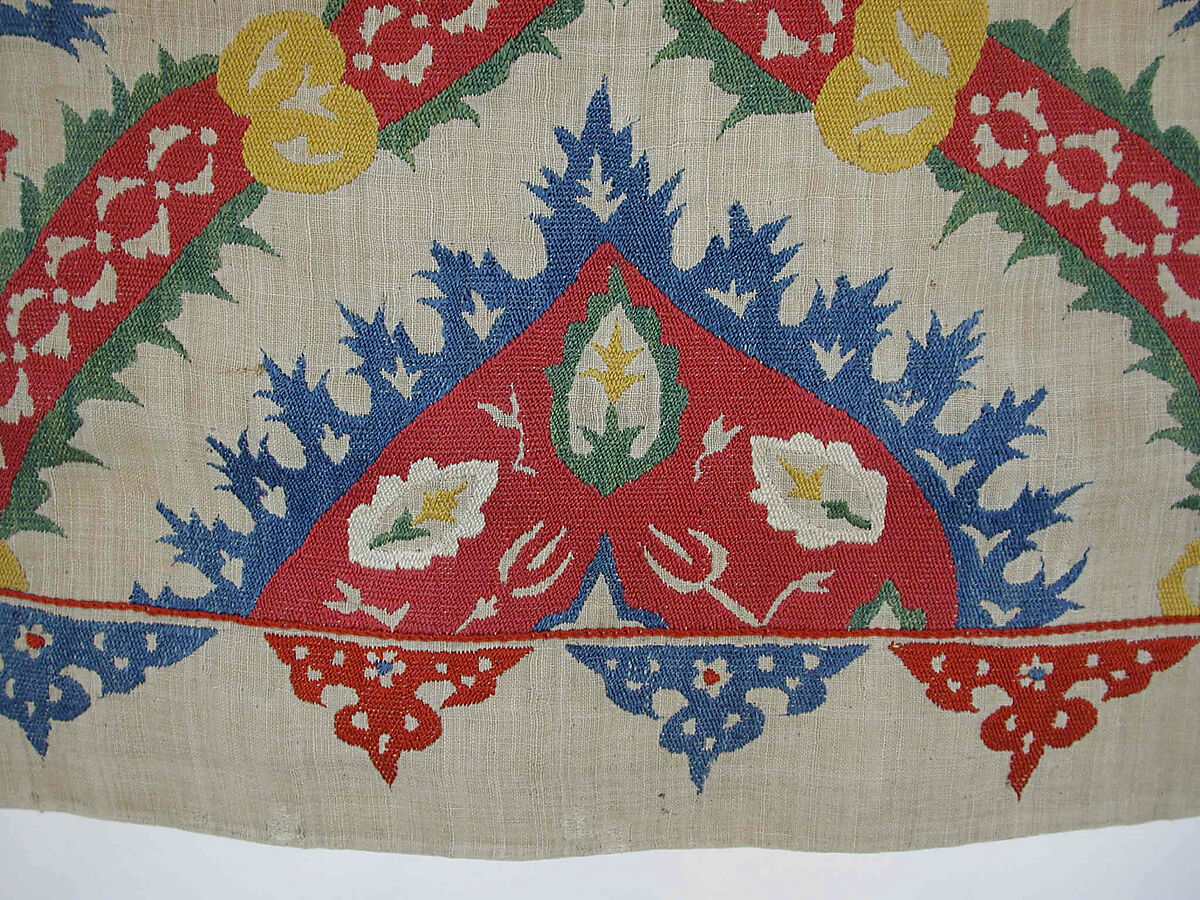 Cover, Linen, silk; plain weave, embroidered