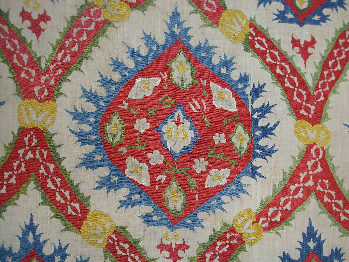 Cover, Linen, silk; plain weave, embroidered