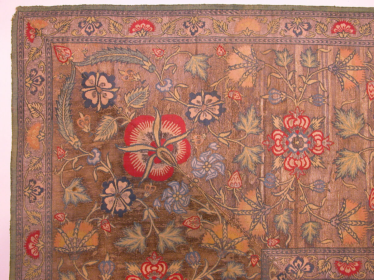 Border of a Luxurious Floor Covering, Silk, silver and gold wrapped thread; lampas