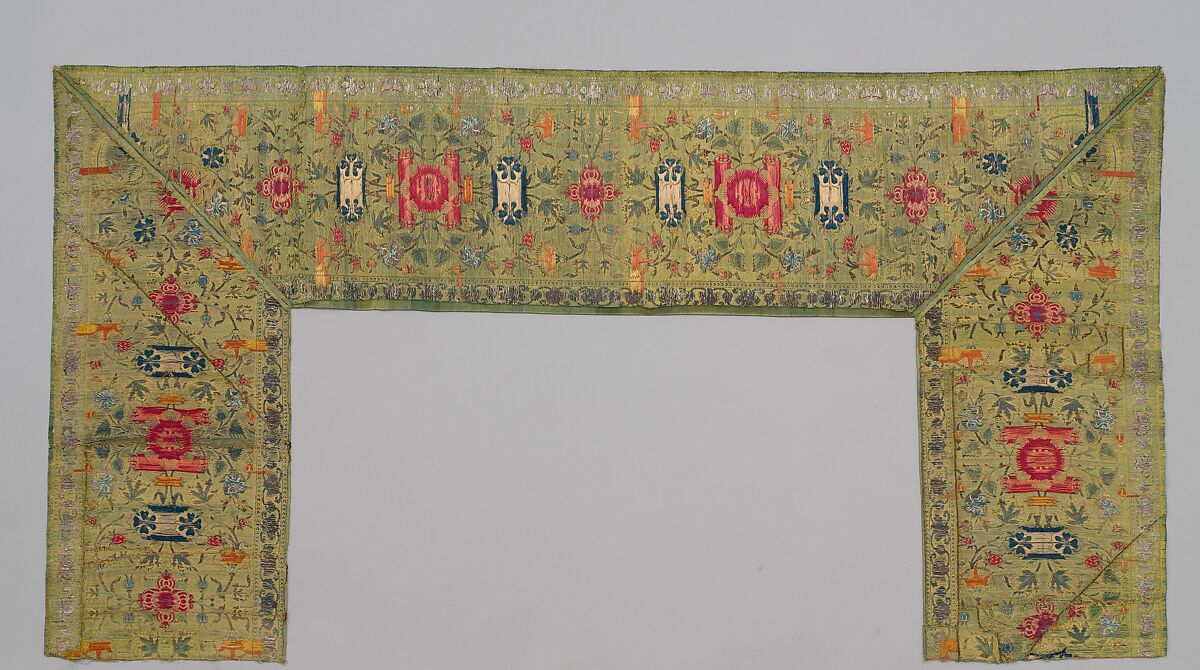 Border of a Luxurious Floor Covering, Silk, silver and gold wrapped thread; lampas