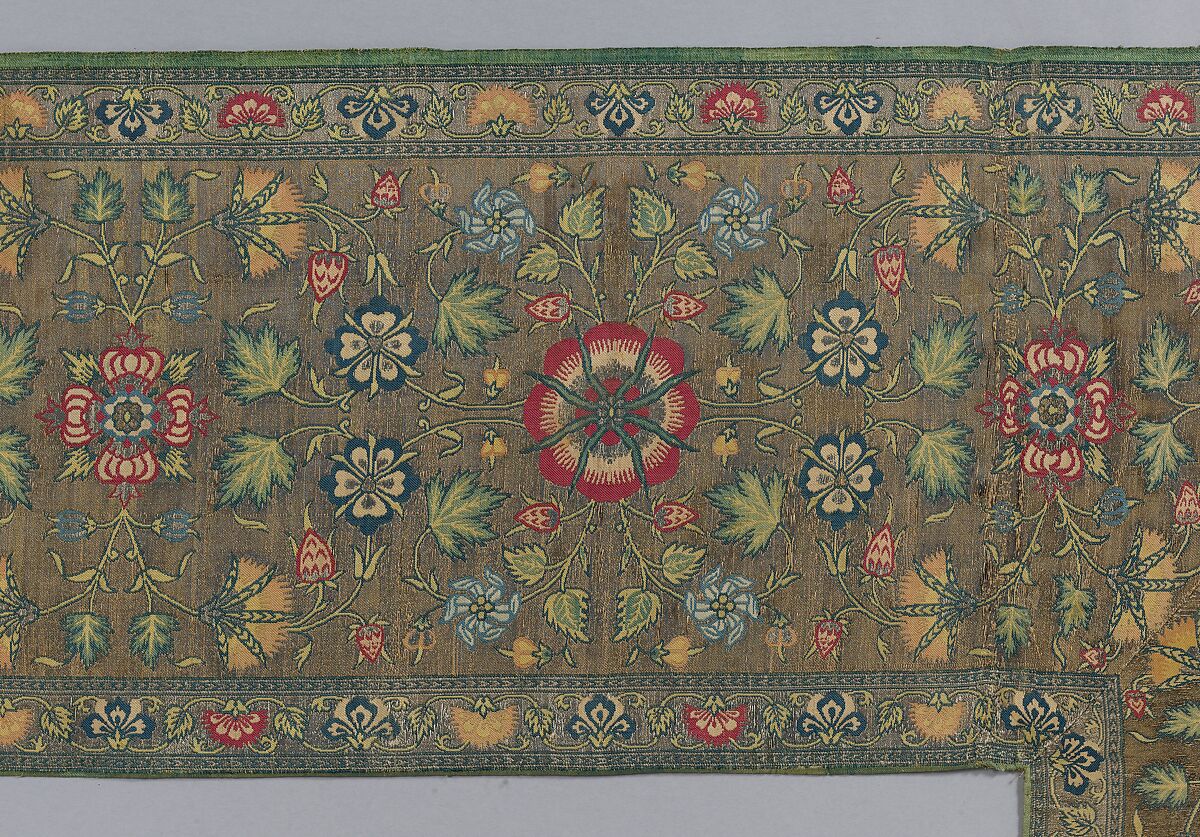 Border of a Luxurious Floor Covering, Silk, silver and gold wrapped thread; lampas