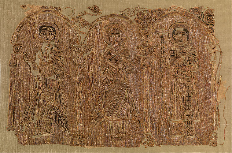 Embroidered Textile with Three Saints
