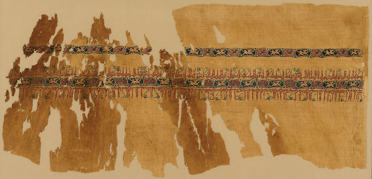 Textile Fragment, Linen, silk; plain weave, tapestry weave